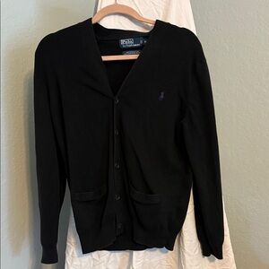 Polo by Ralph Lauren Black Cardigan with Purple Logo